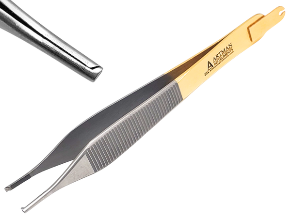 Adson Forceps Tungsten Carbide Kocher with Skin Stopper 4.75" Straight Fine Point 1X2 Teeth by Artman Instruments