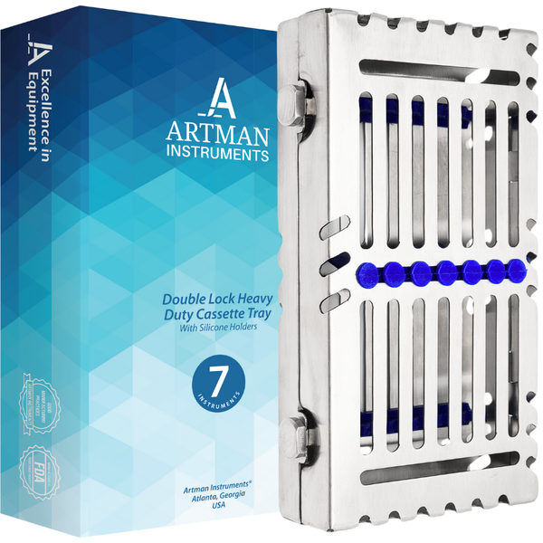 ARTMAN Heavy Duty Autoclave Sterilization Cassette Tray – Holds 7 Instruments | Stainless Steel Dental & Surgical Rack with Double Button Lock – 7"x4"x1.4"