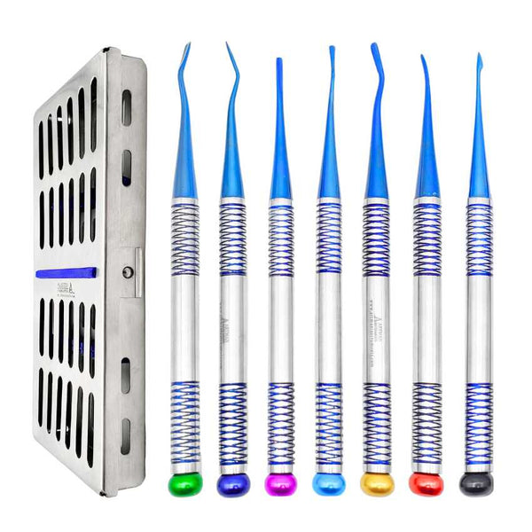 Set of 7 Mini Root Elevators with Plasma Coated Tips and Cassette – ARTMAN