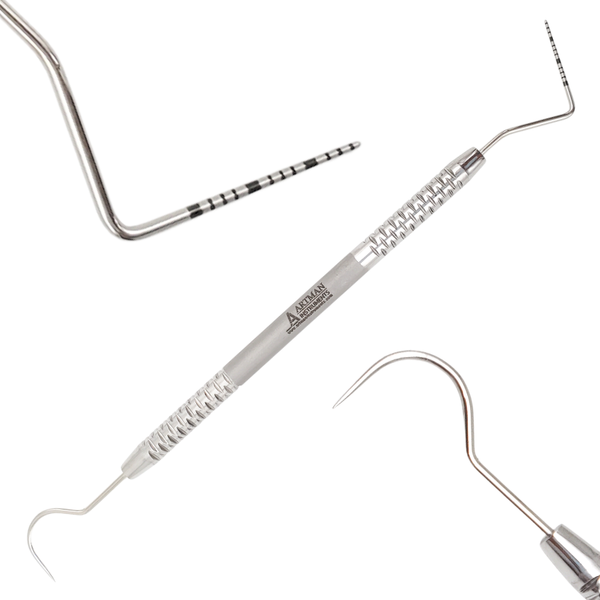 Artman Instruments Dental Williams Periodontal Probe UNC15/23 Explorer Double Ended Hollow Handle for Precise Pocket Depth Measurement and Examination