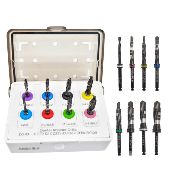 Artman Instruments 8-Piece Dental Implant Drill Set with Organizer Holder, Universal Implantology Kit