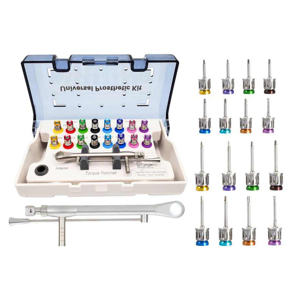 Artman Instruments Dental Universal Implant Kit with 16 Hex Drivers, 8 Long and 8 short Drivers, common sizes with Torque Ratchet 15-70 Ncm