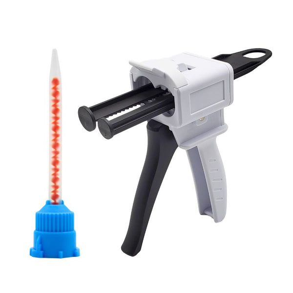 Artman Instruments Dental Mixing Dispenser Gun with 50 Short Mixing Tips – 10:1 Ratio, 7.7cm