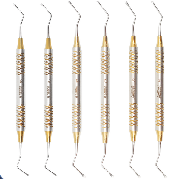 Artman Instruments Lucas Curettes Set of 6 – Serrated & Non-Serrated (#85, #86, #87) – Double-Ended Stainless Steel Dental & Surgical Instruments for Tissue Removal