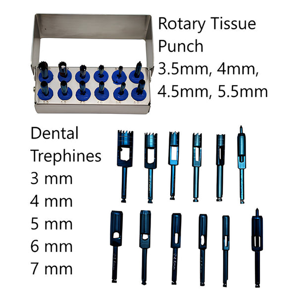 Dental Trephine Set With 5 Trephines and Seven Tissue Punch