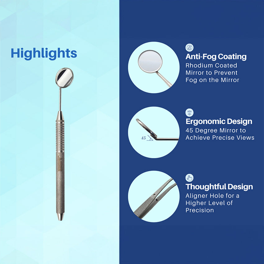 Set of 3 Dental Examination Kit - Dental Mirror, Probe & Tweezers