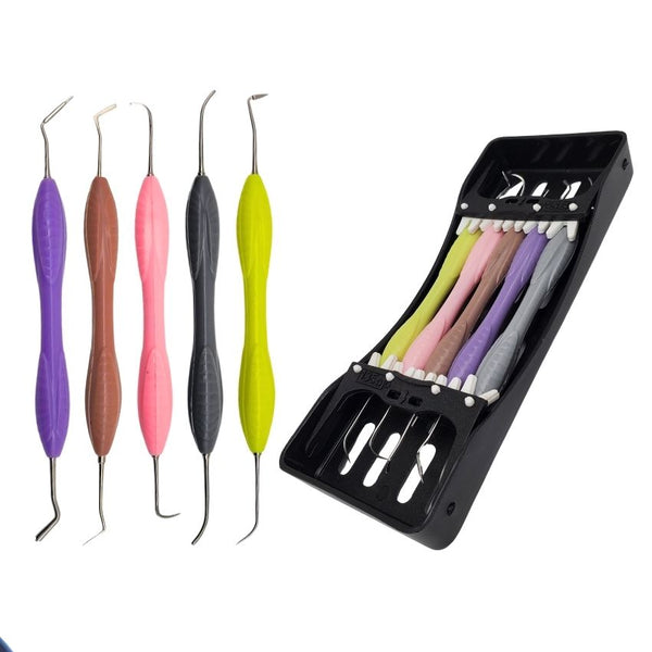 Artman Instruments Silicone Handle Dental Composite Filling Instruments Kit with Cassette Holder 5pcs Composite Restoration Tools