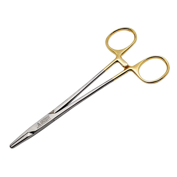Mayo Hegar Needle Holder 6" Tungsten Carbide Inserts, Gold Plated Needle Driver with Strong Lock by Artman Instruments