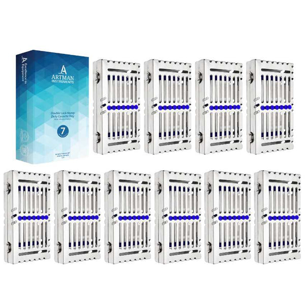 Heavy Duty Sterilization Cassette Tray up to 7 Instruments Double Button Rack Box Premium Design Dental Surgical lab 7"X4"X1.4" (Pack of 10) by Artman Instruments