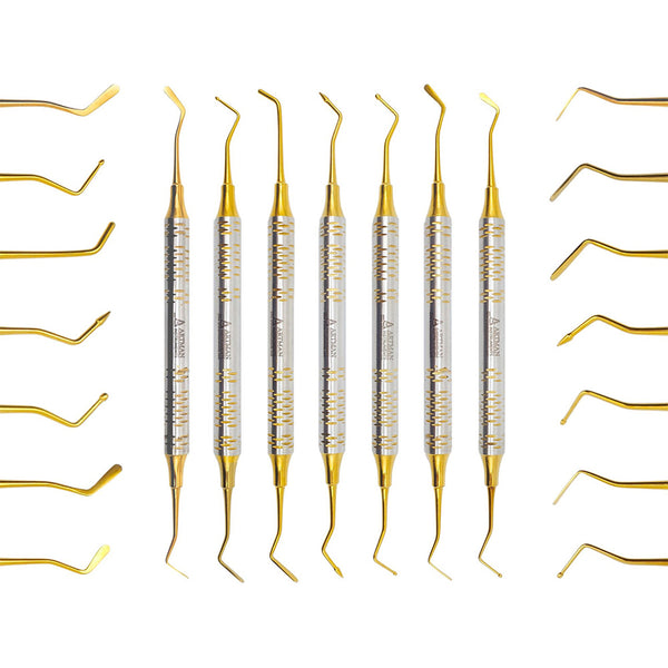 Dental Composite Glass Ionomer Amalgam Filling Instruments Kit (7 Golden Plasma Coated pcs) ARTMAN