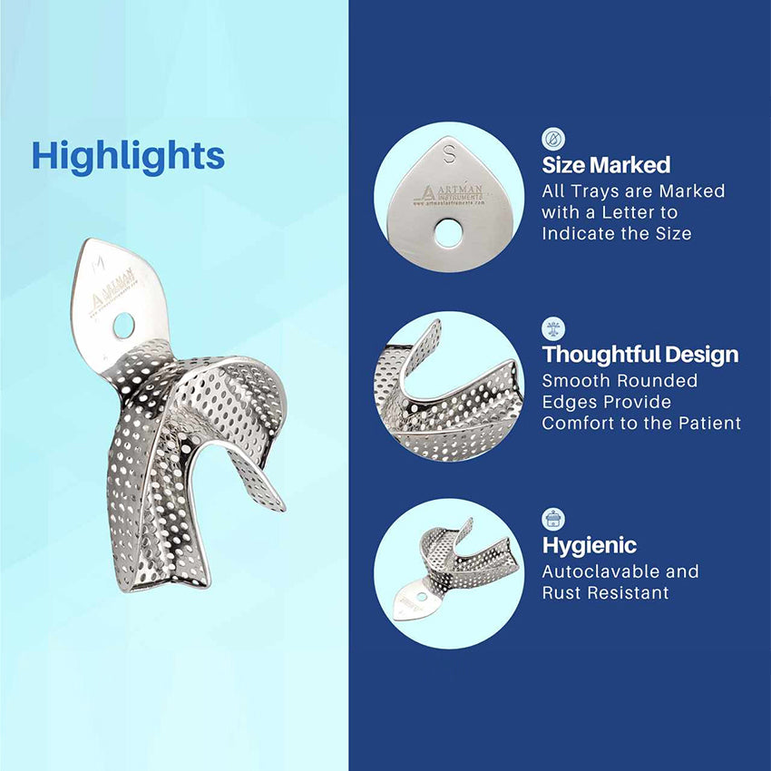Dental Impression Trays XS, S,M, L, XL 10 pcs ARTMAN – Artman