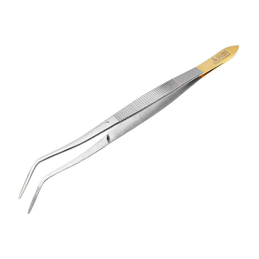Meriam Angular Tweezers with Serrated Tip | Gold Plated Handle | Artman ...