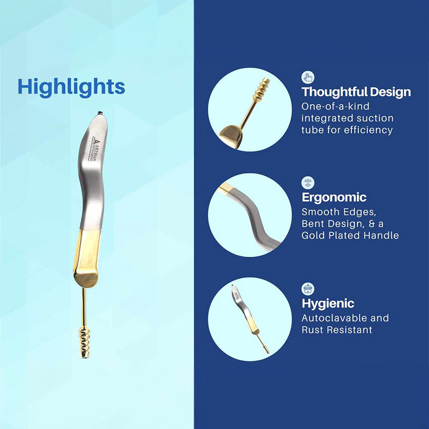 Minnesota Cheek Retractor with Suction Tube | Gold-Plated Dental