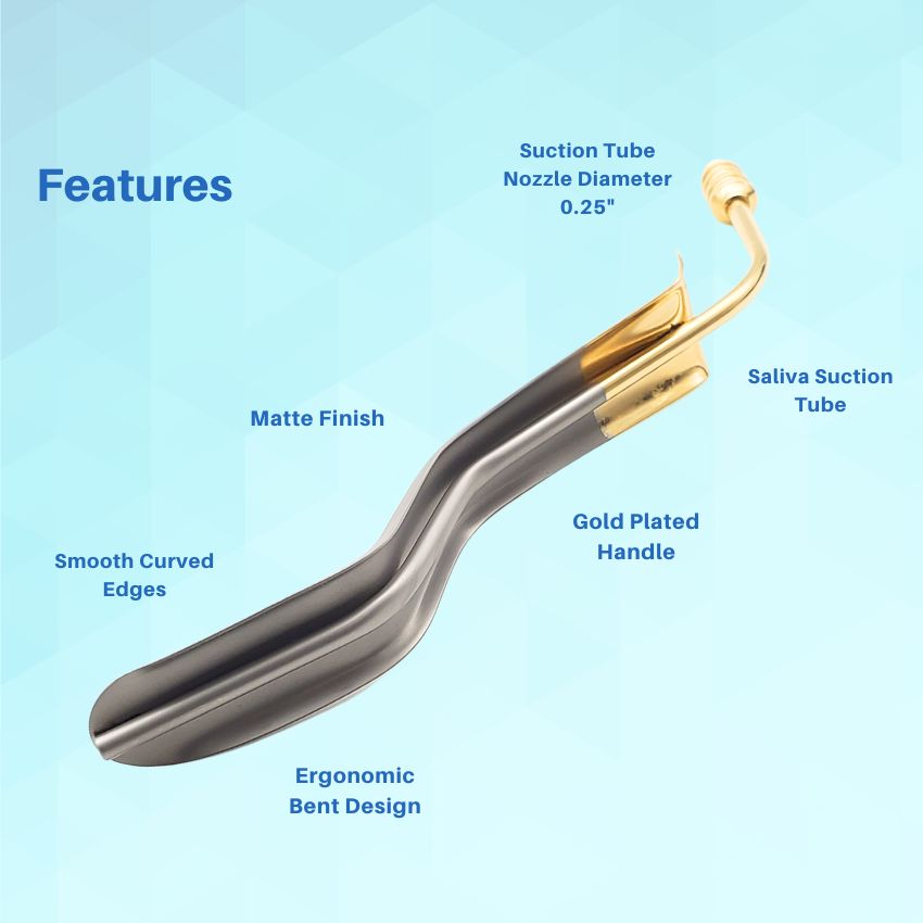 Minnesota Cheek Retractor with Suction Tube | Gold-Plated Dental