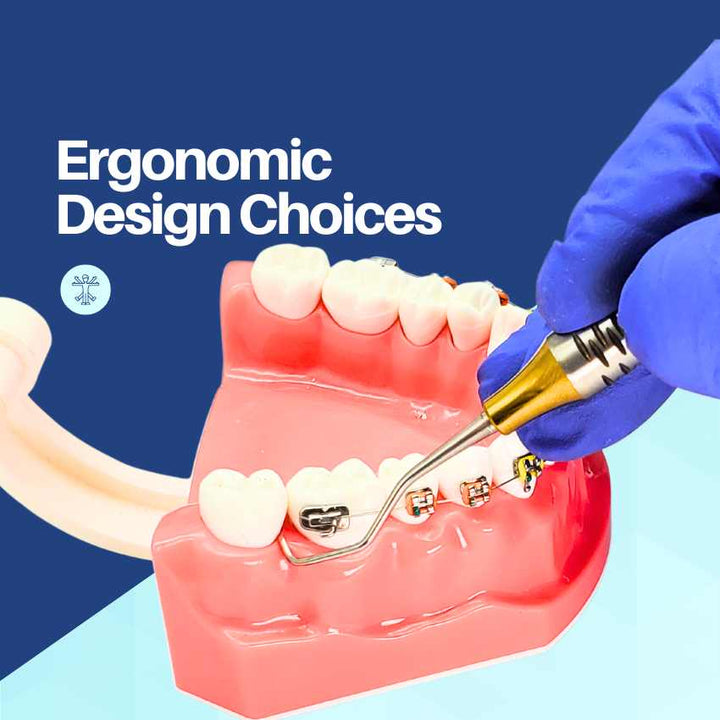 Close-up of a sharp dental explorer probe with a non-slip blue handle, a precision tool by Artman Instruments.
