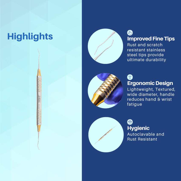 Highlights of a premium Artman dental instrument, showing its hollow tip, ergonomic design, and magnetic stainless steel material.
