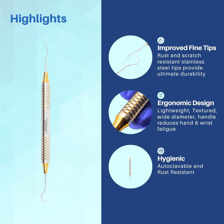 Highlights of an Artman Instruments dental tool, emphasizing its premium hollow tips, ergonomic design, and stainless steel material.
