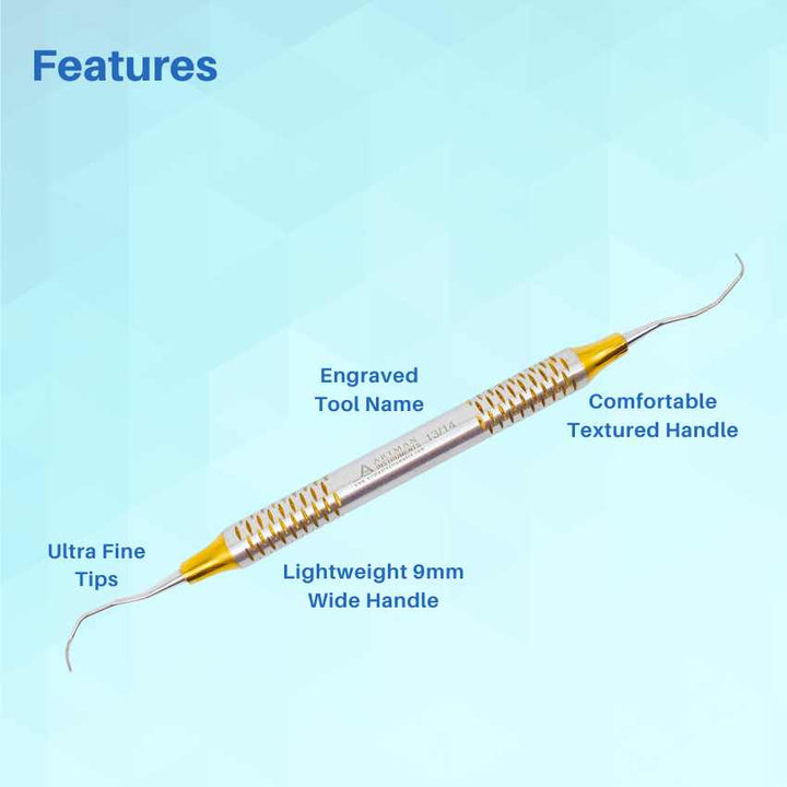 Stainless steel periodontal probe for dental examinations, featuring measurement markings, by Artman Instruments.
