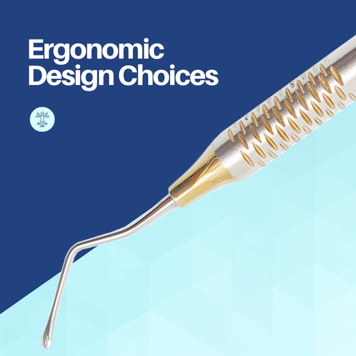 A close-up highlighting the ergonomic design choices of a Lucas bone curette handle, ensuring a comfortable and secure grip.