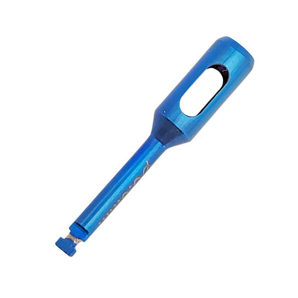 A blue dental instrument featuring a hollow, lightweight handle designed for ergonomic comfort and control.
