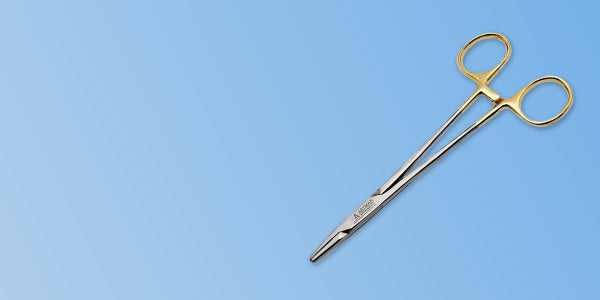 Banner featuring Mayo Hegar Needle Holder with blue background – premium surgical instrument by Artman Instruments
