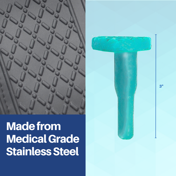 A close-up of a teal dental crown remover with a medical-grade, non-slip silicone pad attached.