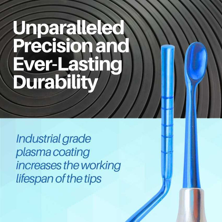 An infographic illustrating the 'Unparalleled Precision and Ever-Lasting Durability' of dental instruments, showing how the industrial-grade plasma coating enhances their working lifespan.