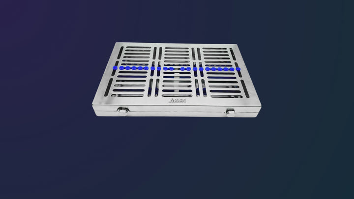 A 15-second video showcasing the features, capacity, and durable construction of a heavy-duty sterilization cassette tray designed to hold 20 instruments.