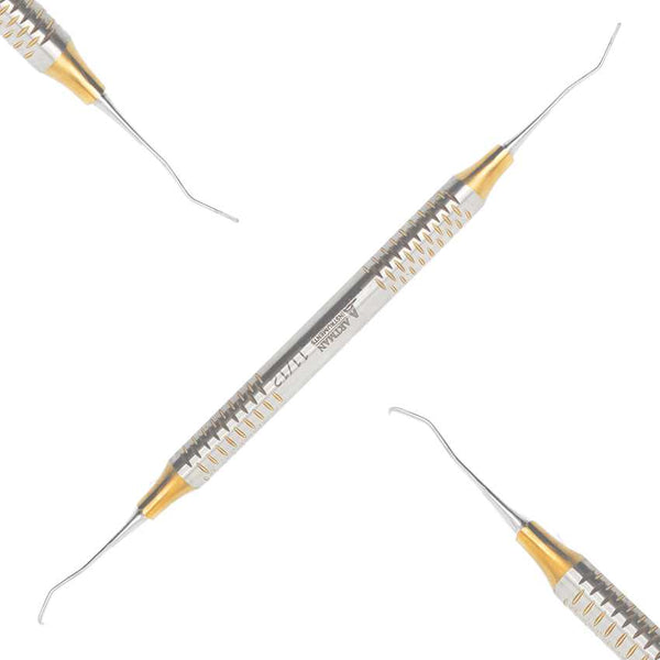 Professional double-ended dental explorer with sharp tips and a textured grip handle from Artman Instruments.
