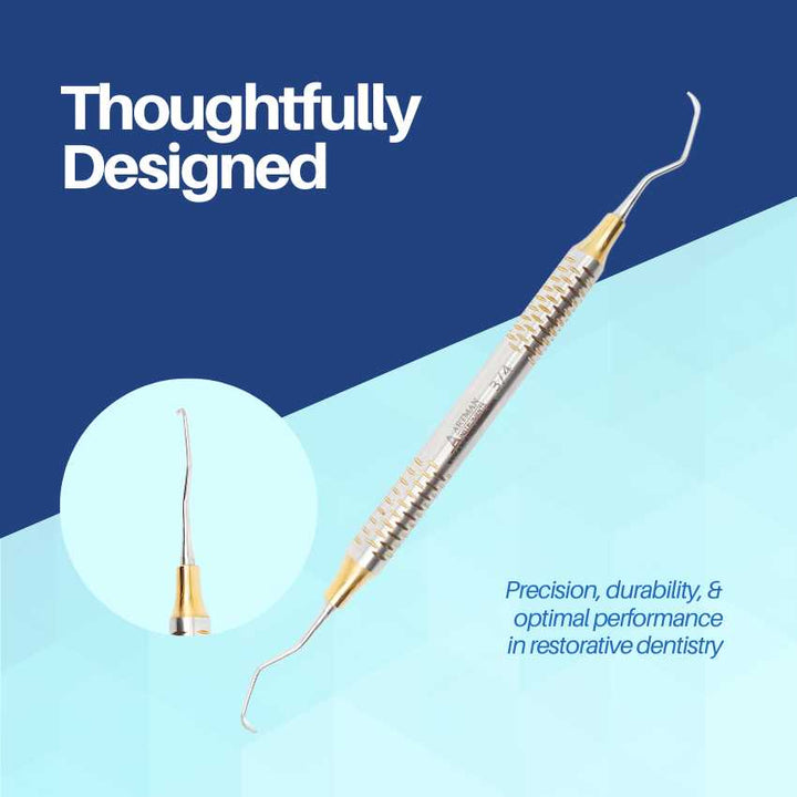 A "Thoughtfully Designed" dental probe from Artman Instruments, showcasing its premium durability for optimal performance.
