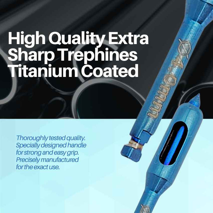 A close-up shot highlighting the high-quality, extreme durability of a titanium-coated dental instrument tip.